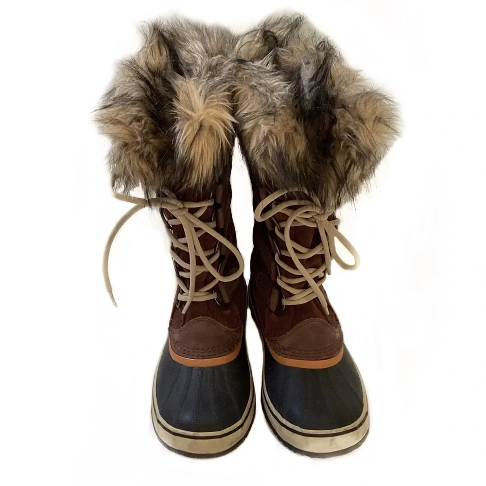 Sorel Joan of Arctic Wool lined Fur Trim Tall Brown Boots. 9 - Picture 3 of 9